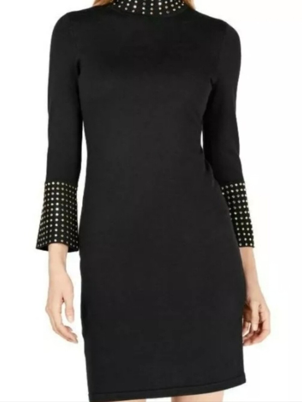 Calvin Klein - Black Studded 3/4 Sleeve Sweater Dress - Women